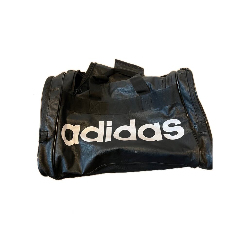 Vintage Adidas Faux Leather Medium 18"x12"x10" Black Duffel Gym Bag